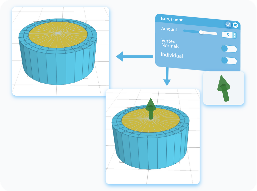 Extrude the selected region by customizing the Amount setting